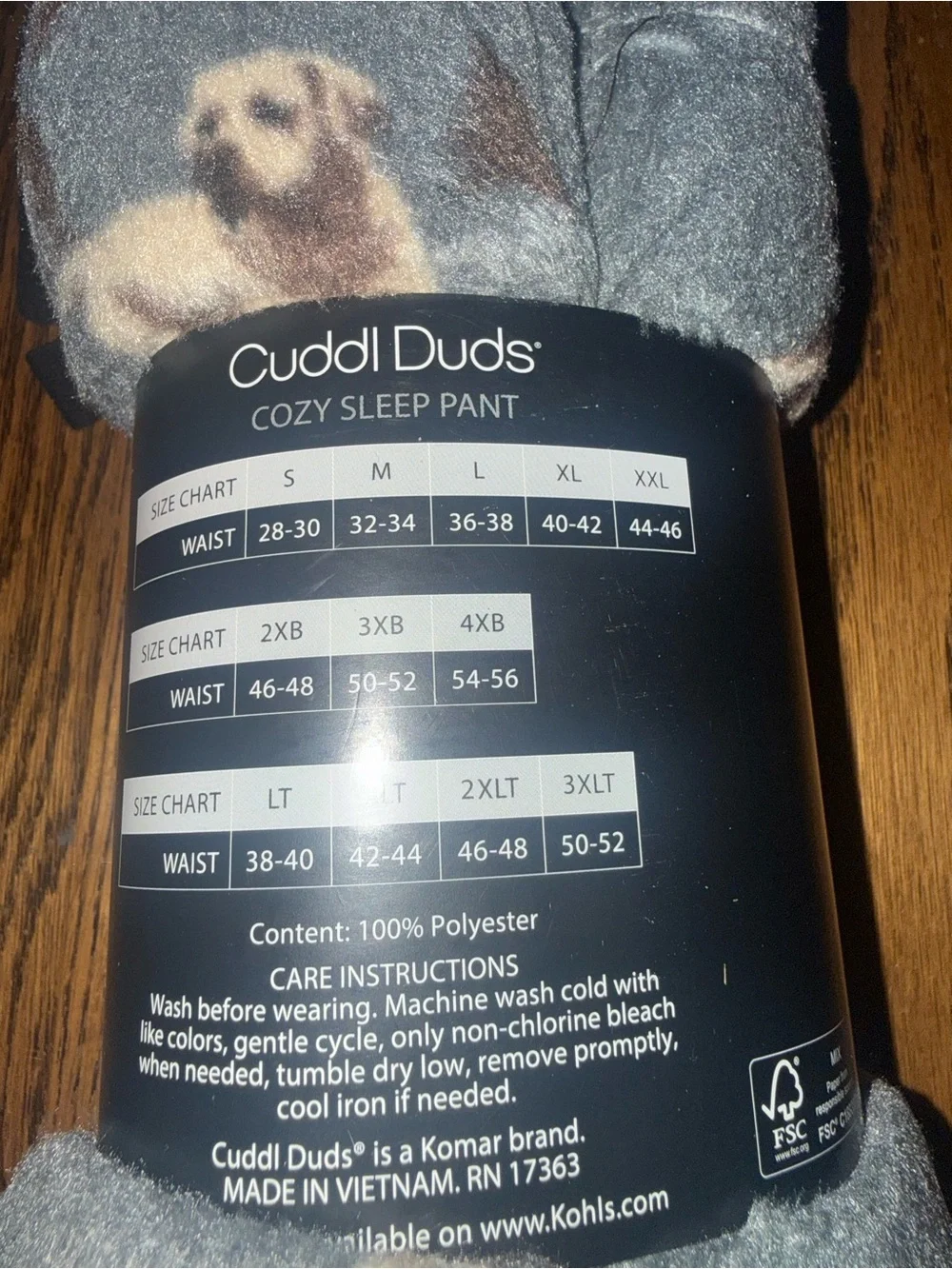 Cuddl Duds Men’s Cozy Sleep Pant - Gray & Brown Dogs 2XB